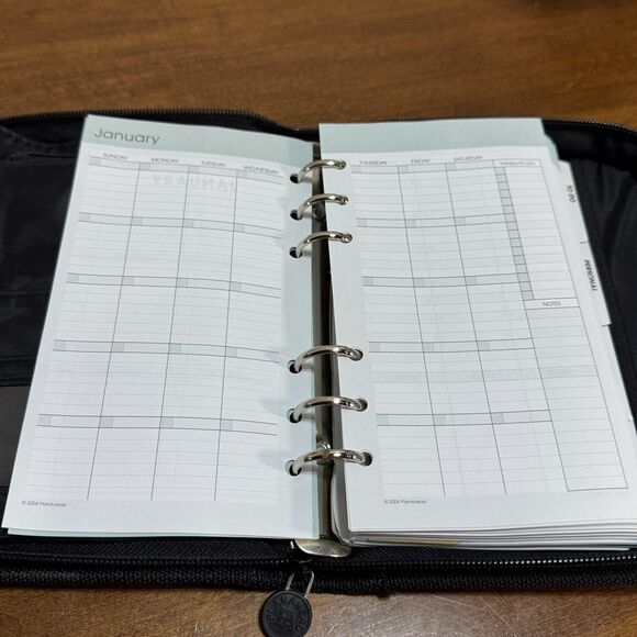PlanAhead 6 Ring Planner Black Organizer Undated Calendar Inserts Pockets - Picture 12 of 16